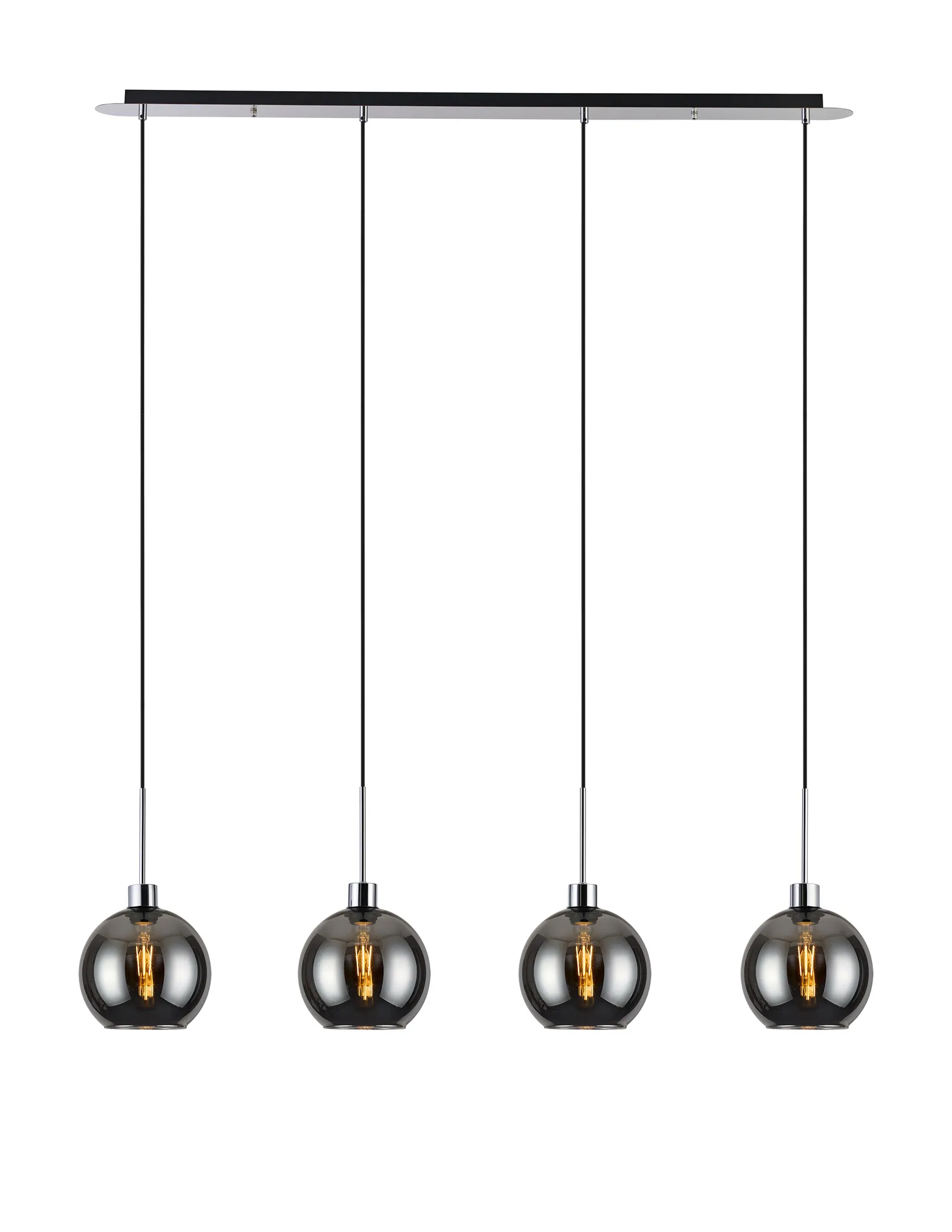 DK1319  Lori Linear Pendant, 4 Light Adjustable E27, Polished Chrome/Chrome Open Mouth Round Globe Shades
